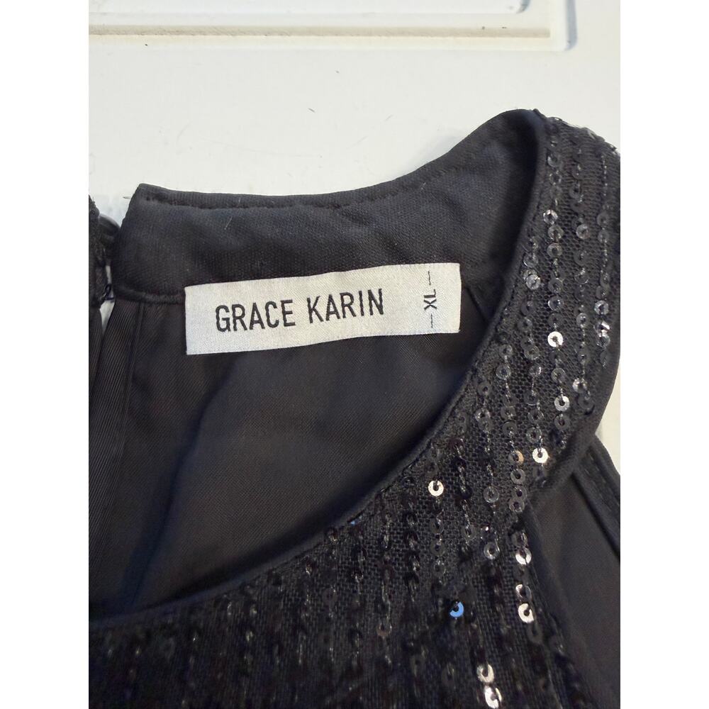 Grace Karin Womens Sz XL Black Sequins High Neck Tank Top Blouse - Picture 2 of 6